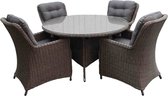 Denza Furniture Elip dining tuinset donkergrijs/donkerbruin 5-delig | 140cm wicker ronde wicker tuintafel | 4 personen