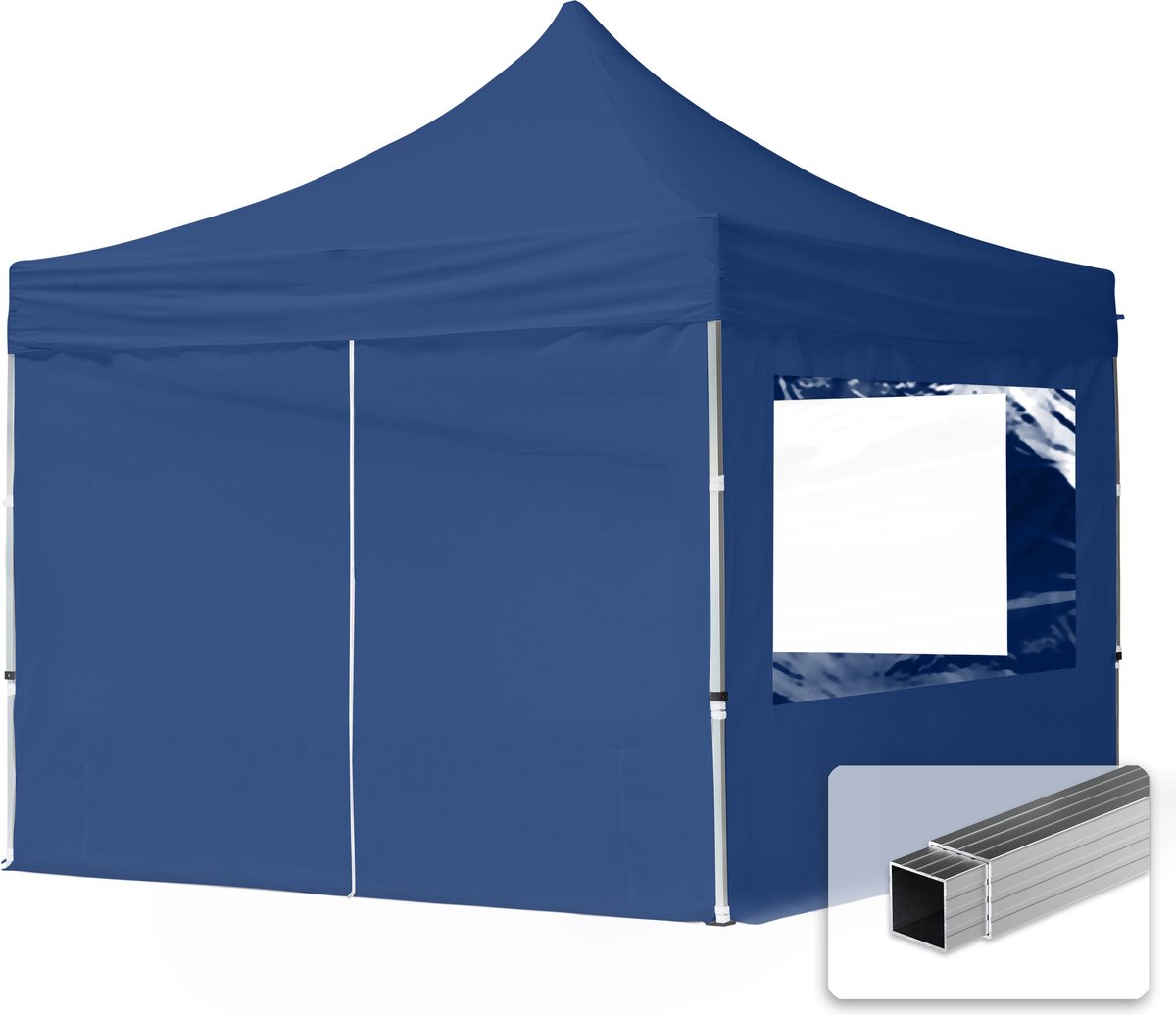 3x3 m Easy Up partytent Vouwpaviljoen, ECONOMY alu 32mm met zijwanden (panorama), blauw