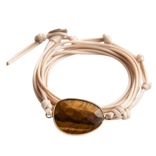 Marama - Bracelet Wrap Tiger Eye Natural Waxcord - végétalien - 80 cm. - unisexe - cadeau de la Saint-Valentin pour elle et lui
