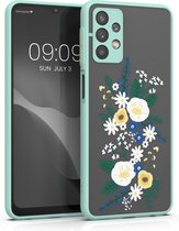 kwmobile hoesje voor Samsung Galaxy A32 5G - Back cover in mintgroen / geel / mat transparant - Smartphonehoesje - Bloemstuk design