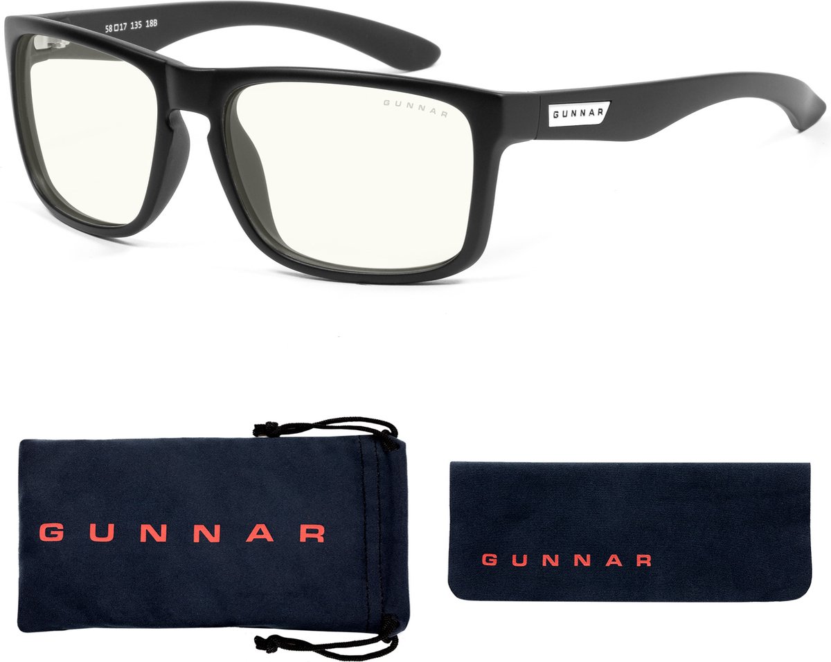 GUNNAR Gaming- en Computerbril - Intercept, Onyx Frame, Clear Tint - Blauw Licht Bril, Beeldschermbril, Blue Light Glasses, Leesbril, UV Filter