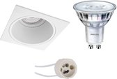 LED Spot Set - Pragmi Minko Pro - GU10 Fitting - Inbouw Vierkant - Mat Wit - Verdiept - 90mm - Philips - SceneSwitch 827 36D - 1.5W-5W - Warm Wit 2200K-2700K - Dimbaar - BSE
