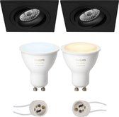 Pragmi Borny Pro - Inbouw Vierkant - Mat Zwart - Kantelbaar - 92mm - Philips Hue - LED Spot Set GU10 - White Ambiance - Bluetooth