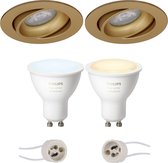Primux Delton Pro - Inbouw Rond - Mat Goud - Kantelbaar - Ø82mm - Philips Hue - LED Spot Set GU10 - White Ambiance - Bluetooth
