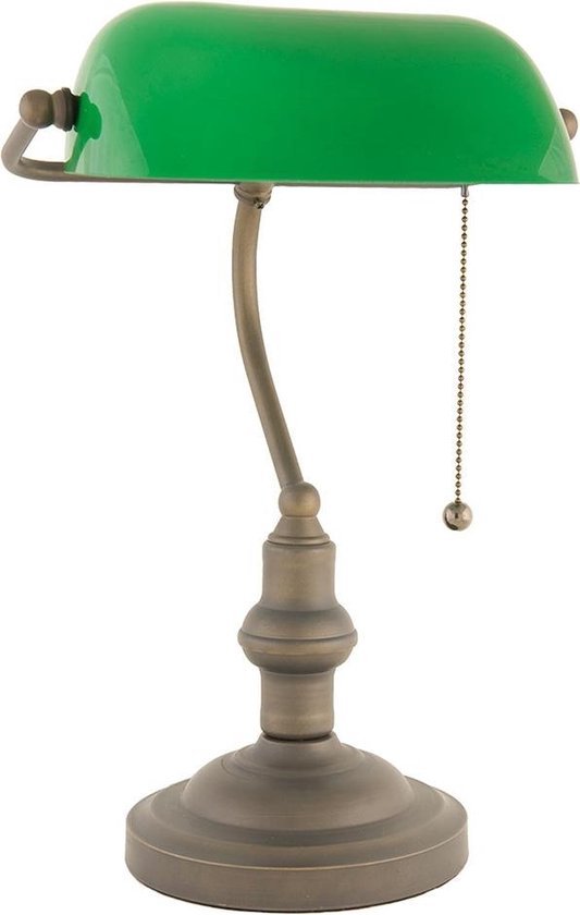 LumiLamp Bureaulamp Ø 27*40 cm E27/max 1*60W Groen, Bruin Metaal, Glas Tafellamp