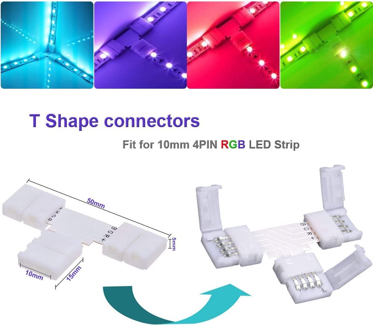 TRANSNECT - Led Strip Koppelstuk Kit- Led Strip Connector Kit – Soldeerloos  - RGB - 4