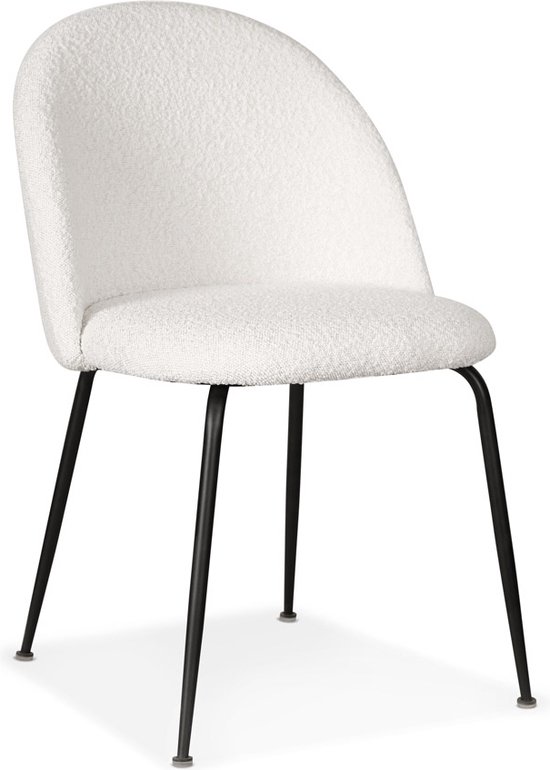 Alterego Design stoel 'CHELBI' van witte boucléstof en zwart metaal - bestel per 2 stuks / prijs voor 1 stuk