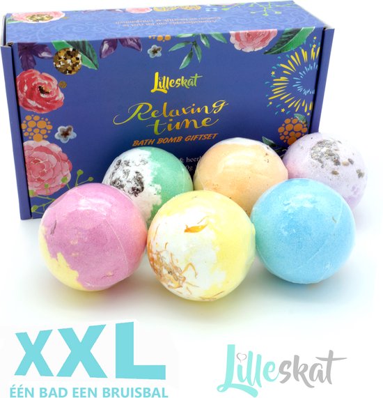 Lilleskat® -Bruisballen voor bad -XXL formaat 110gram -6 Stuks unieke geuren -Badparels -Geschenkset -High Fizz -Valentijn -Cadeau -100% Natuurlijk