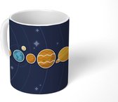 Mok - Plat design van planeten en een simpel zonnestelsel - 350 ML - Beker - Uitdeelcadeautjes