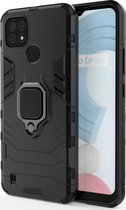 Mobigear Hoesje geschikt voor Realme C21 Telefoonhoesje Hardcase | Mobigear Armor Ring Backcover Shockproof met Ringhouder | Schokbestendig C21 Telefoonhoesje | Anti Shock Proof - Zwart