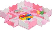 Relaxdays 34-delige speelmat met rand - puzzelmat kinderkamer - speeltegels - vloerpuzzel - roze