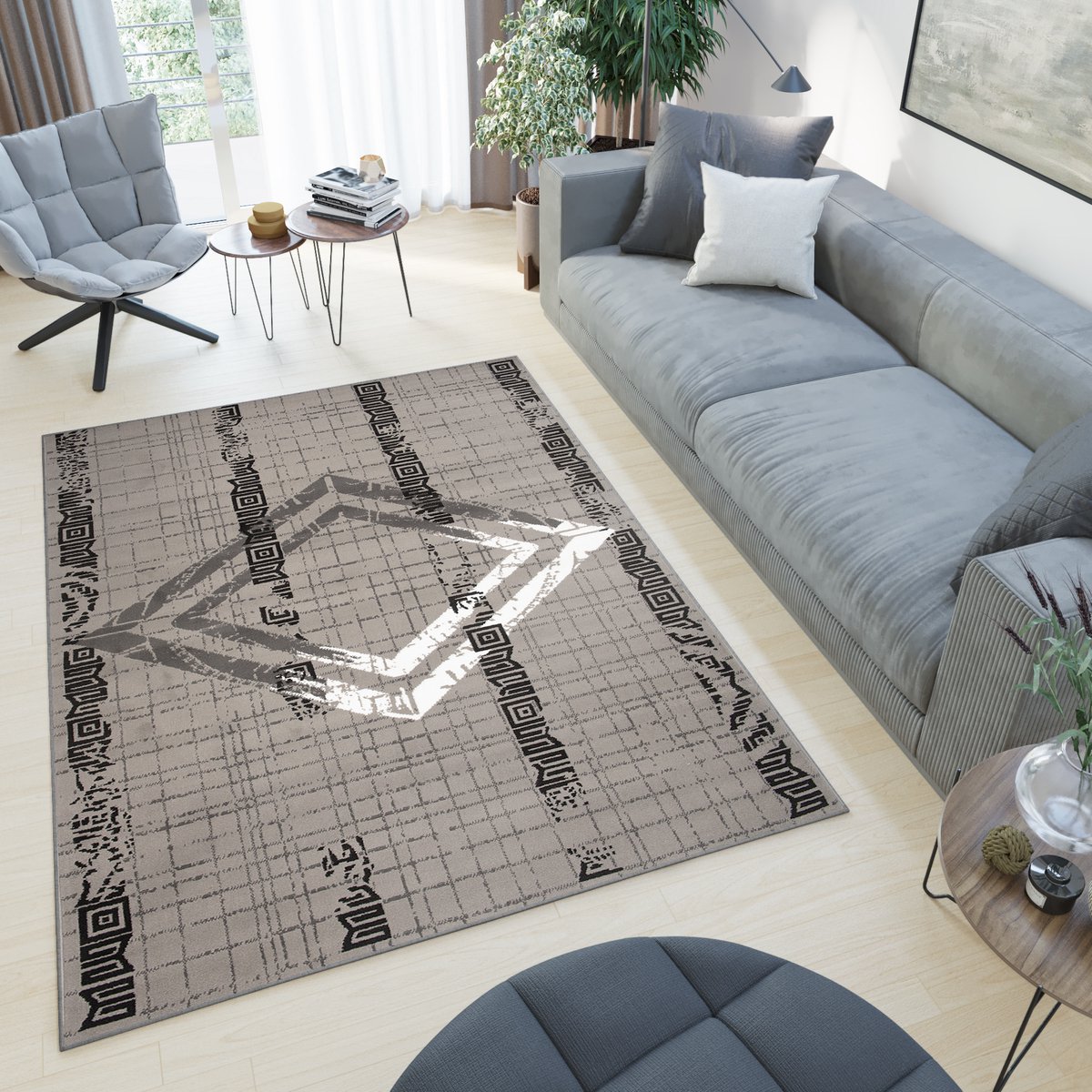 Tapiso Atena Vloerkleed Grijs Licht Klassiek Woonkamer Tapijt Maat- 140x200 Grijs Wit2