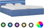 Decoways - Bedframe met hydraulische opslag en LED stof blauw 180x200 cm