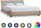 Decoways - Bedframe met LED kunstleer cappuccino 160x200 cm