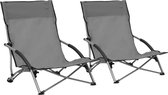 Decoways - Strandstoelen 2 stuks inklapbaar stof grijs