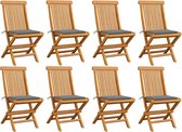 Decoways - Tuinstoelen 8 st met grijze kussens massief teakhout