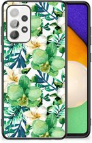 Telefoon Hoesje Geschikt voor Samsung Galaxy A52 | A52s (5G/4G) Silicone Back Cover met Zwarte rand Orchidee Groen