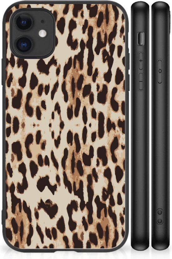 Horen van Doorlaatbaarheid Glimp Telefoonhoesje iPhone 11 TPU Silicone Hoesje met Zwarte rand Leopard |  bol.com