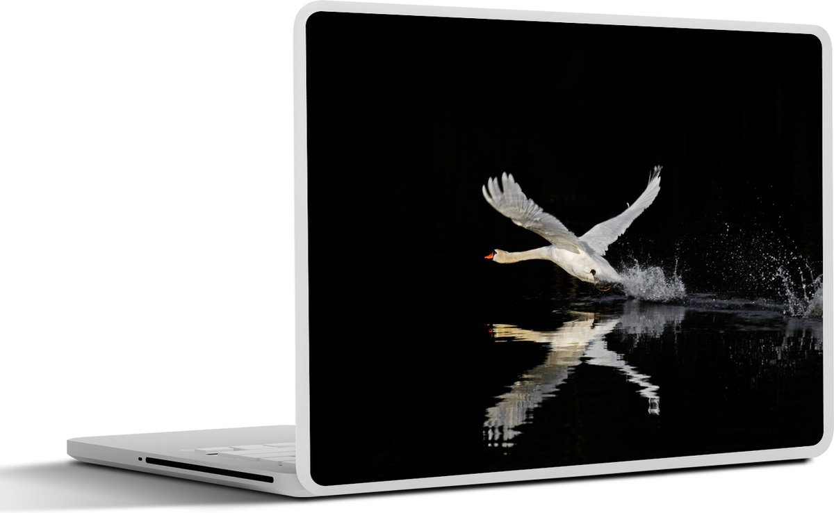 Laptop sticker - 14 inch - Opvliegende zwaan boven het zwarte water - 32x5x23x5cm - Laptopstickers - Laptop skin - Cover