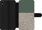 Bookcase Geschikt voor iPhone XS Max telefoonhoesje - Stip - Groen - Patronen - Met vakjes - Wallet case met magneetsluiting
