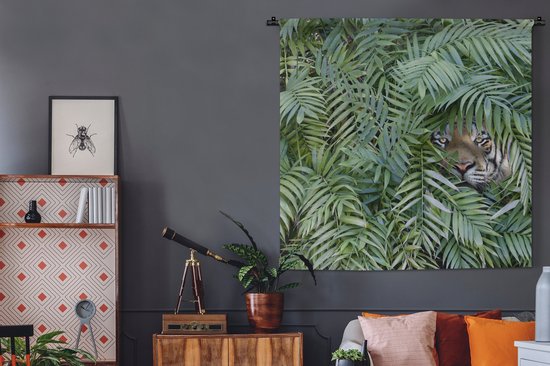 Tapisserie - Toile Murale - Tigre - Feuilles - Navigation - 120x120 cm - Tapisserie