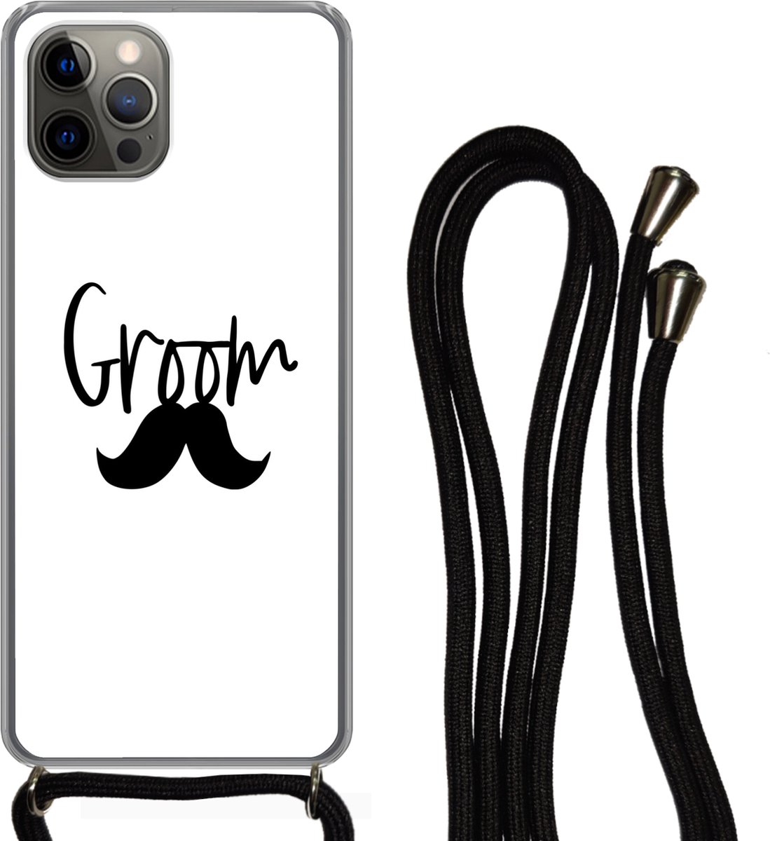 Telefoonhoesje Geschikt voor iPhone 13 Pro Max - Quotes - Trouwen - 'Groom' - Spreuken - Siliconen - Crossbody - Backcover met Koord - Telefoonhoesje met koord - Hoesje met touw Telefoonhoesje
