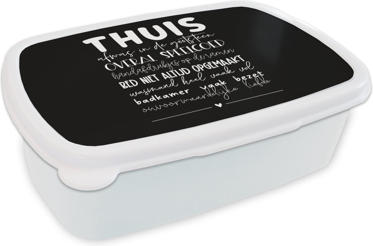 Broodtrommel Wit - Lunchbox - Brooddoos - Thuis - Spreuken - Hartje - 18x12x6 cm - Volwassenen