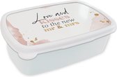 Broodtrommel Wit - Lunchbox - Brooddoos - Quotes - 'Love and kisses to the new Mr & Mrs' - Spreuken - Trouwen - 18x12x6 cm - Volwassenen
