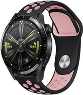 Siliconen Smartwatch bandje - Geschikt voor  Huawei Watch GT 3 46mm sport band - zwart/roze - 46mm - Strap-it Horlogeband / Polsband / Armband