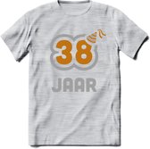 38 Jaar Feest T-Shirt | Goud - Zilver | Grappig Verjaardag Cadeau Shirt | Dames - Heren - Unisex | Tshirt Kleding Kado | - Licht Grijs - Gemaleerd - XL
