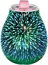 Glazen 3D Aroma Diffuser Wax Brander - Holografische Geurlamp met Bewegend Vuurwerk -Olie Diffuser - Olie Verwarmer - Nachtlampje - Decoratieve Lamp voor Kantoor, Slaapkamer, Woonkamer - Zilv