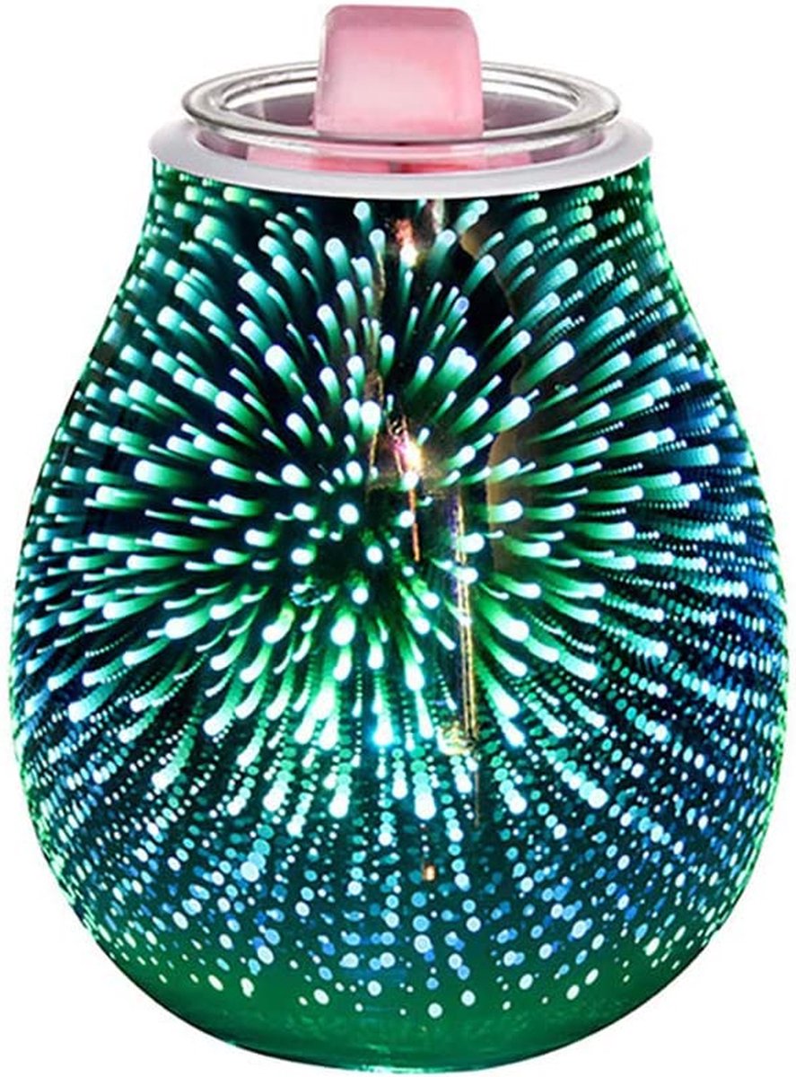 Glazen 3D Aroma Diffuser Wax Brander Holografische Geurlamp met Bewegend Vuurwerk...