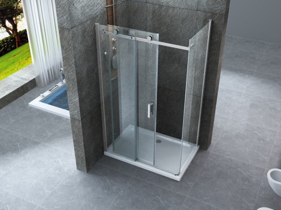 Entrée d'angle Cabine de douche Porte coulissante 800x1200x1950mm Nano (anti-calcaire) Revêtement 8mm Verre de sécurité Profil chromé Easy Clean