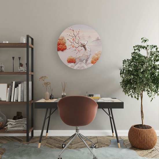Artaza Dibond Cercle Mural Illustration 3D Cerf - Abstrait - Ø 50 cm - Klein - Cercle Mural - Tableau Rond - Pour Intérieur et Extérieur