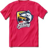 Fishing - Vissen T-Shirt | Grappig Verjaardag Vis Hobby Cadeau Shirt | Dames - Heren - Unisex | Tshirt Hengelsport Kleding Kado - Roze - S