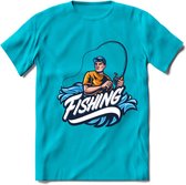 Fishing - Vissen T-Shirt | Grappig Verjaardag Vis Hobby Cadeau Shirt | Dames - Heren - Unisex | Tshirt Hengelsport Kleding Kado - Blauw - XXL