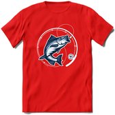 Fishing - Vissen T-Shirt | Grappig Verjaardag Vis Hobby Cadeau Shirt | Dames - Heren - Unisex | Tshirt Hengelsport Kleding Kado - Rood - XXL