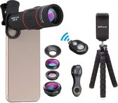 DrPhone APEX2 - Set d'objectifs pour appareil photo de téléphone 2 en 1 - Objectif Zoom 18x - Objectif Fish Eye - Objectif grand angle - Objectif macro - Trépied - Zwart