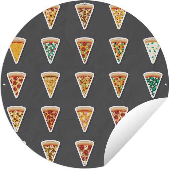 Tuincirkel Geïllustreerd patroon van pizza's uit Italië - 150x150 cm - Ronde Tuinposter - Buiten