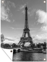 Tuinposter - Tuindoek - Tuinposters buiten - Eiffeltoren vanaf de Seine - zwart-wit - 90x120 cm - Tuin