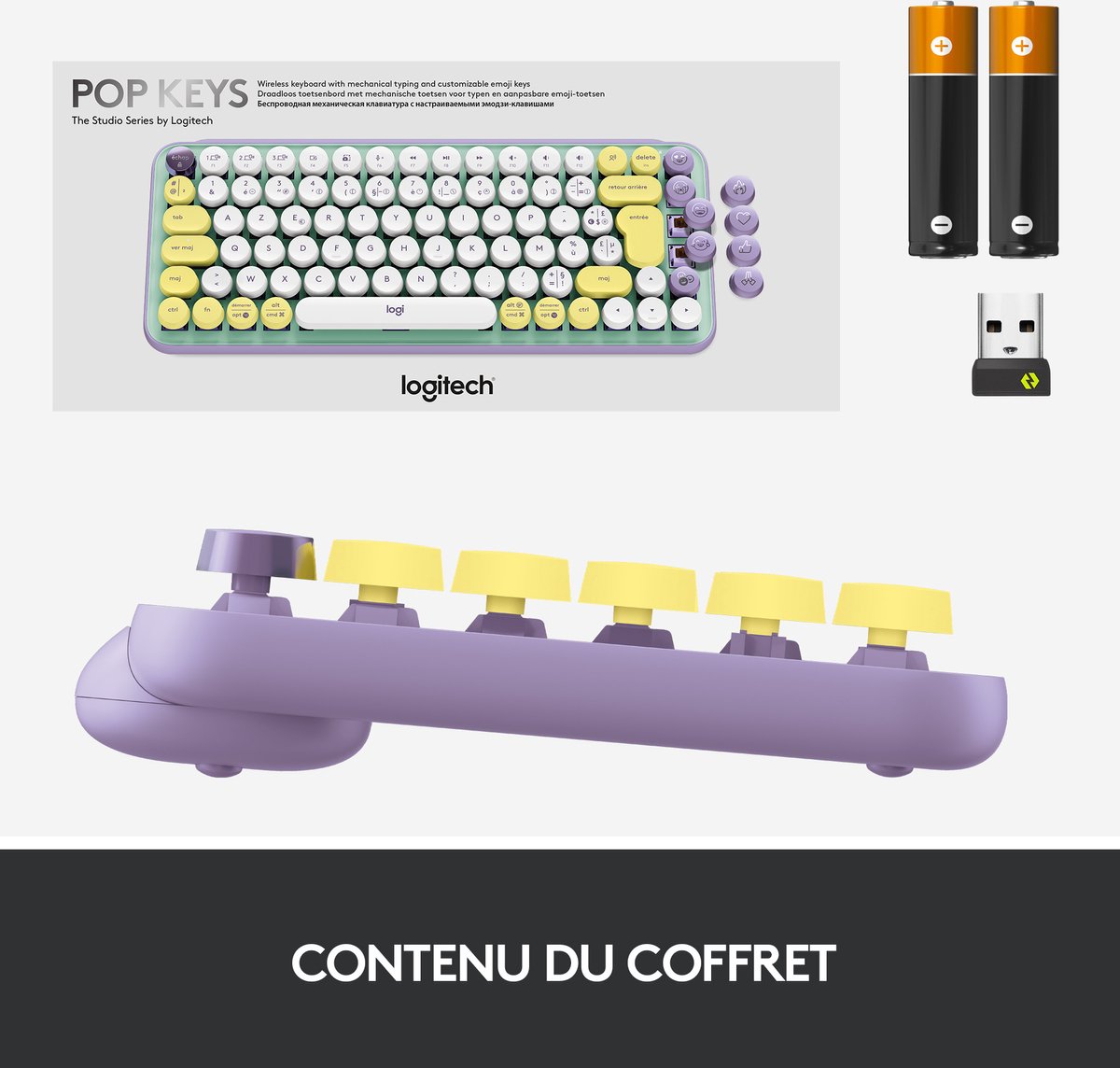 Logitech POP Keys Wireless Mechanical Keyboard With Emoji Keys clavier  Bluetooth AZERTY Français Couleur menthe