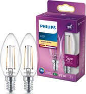 Philips energiezuinige LED Kaars Transparant - 25 W E14 - warmwit licht - 2 stuks - Bespaar op energiekosten