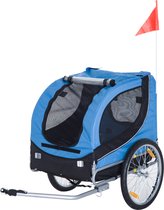 PawHut Hondenkar fietskar honden fiets blauw/zwart opvouwbaar vlag B4-0003-008