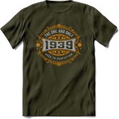 1939 The One And Only T-Shirt | Goud - Zilver | Grappig Verjaardag  En  Feest Cadeau | Dames - Heren | - Leger Groen - S