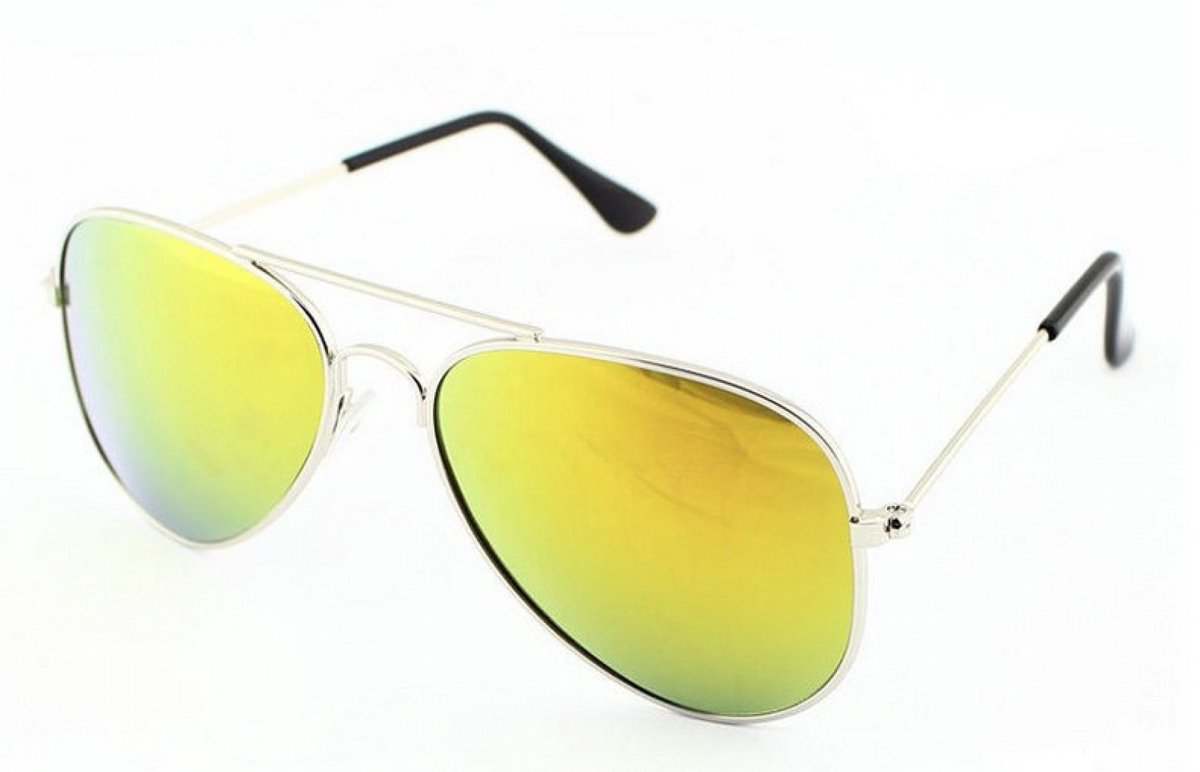 Hidzo Kinder Zonnebril Piloten Zilver - UV 400 - Groene Glazen