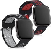kwmobile 2x armband voor Fitbit Versa / Versa Lite / Versa 2 - Bandjes voor fitnesstracker in zwart / rood / zwart / grijs