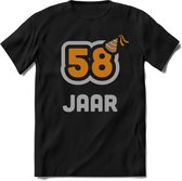 58 Jaar Feest T-Shirt | Goud - Zilver | Grappig Verjaardag Cadeau Shirt | Dames - Heren - Unisex | Tshirt Kleding Kado | - Zwart - M