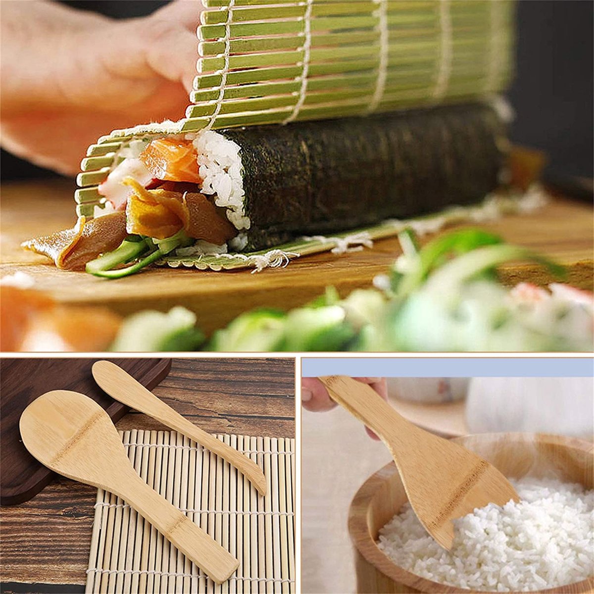 Fellibay kit sushis en bambou pour débutants avec tapis à rouler et baguettes à découper 9 pièces 
