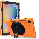 Case2go - Tablet Hoes geschikt voor Samsung Galaxy Tab S8 (2022) - Hand Strap Armor Case Met Pencil Houder - Oranje