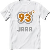 93 Jaar Feest T-Shirt | Goud - Zilver | Grappig Verjaardag Cadeau Shirt | Dames - Heren - Unisex | Tshirt Kleding Kado | - Wit - 3XL